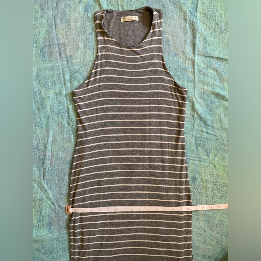 Final Touch Soft Stretchy Gray White Stripe Sleeveless Midi Dress - Size Medium - Picture 6 of 8